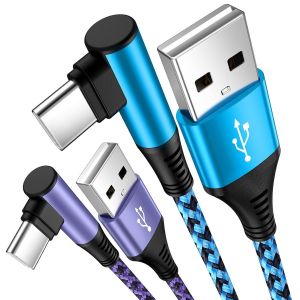 JGD-Lot de 2 c&acirc;bles USB de type C 1.8 m, c&acirc;ble de charge rapide USB C, angle de 90 degr&eacute;s, c&acirc;ble de charge pour t&eacute;l&eacute;phone portable Samsung Galaxy S22/S23/S21/S20/S10/S9/S8, Huawei, Google Pixel - Neuf