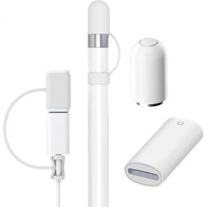 KALANKA-Capuchon De Rechange Magn&eacute;tique Et Adaptateur De Charge Pour Apple Pencil 1&egrave;re G&eacute;n&eacute;ration, Accessoires Avec Capuchon De Protection En Silicone Et Adaptateur Tether Compatible Avec IPad Pencil - Neuf