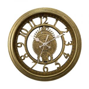 Horloge murale vintage 11"" - or antique, horloge murale créative squelette, horloge murale de salon à lumière ronde, style luxe - Neuf