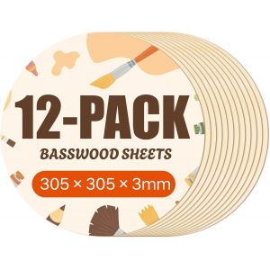 Contreplaqu&eacute; Rondes de 3 mm d'&eacute;paisseur Diam&egrave;tre 205 mm 12 PC Planche Bois Brut Tilleul Panneau Feuille D&eacute;coupe Pyrogravure Gavure Laser Bois Rectangulaire - Neuf