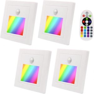 Led Éclairage D'escalier Avec Télécommande Rgbw 3000k-6000k,Dimmable,4 Pièces Éclairage D'escalier Pour 60mm Taille Standard,1,5w 230v Pour Escalier,Chambre(Sans Détecteur De Mouvement) - Neuf