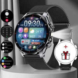2025 nouveau pour XIAOMI hommes montre intelligente lampe de poche LED BT appel &eacute;tanche fr&eacute;quence cardiaque sommeil surveillance de la sant&eacute; Fitness montre podom&egrave;tre Black Mesh - Neuf