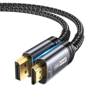 C&acirc;ble DisplayPort vers HDMI 2M,4K@30Hz,2K@60Hz Nylon Tress&eacute; -Connecteurs Plaqu&eacute;s Or 24K,DP vers HDMI (Audio&Vid&eacute;o) pour Ordinateur de Dell,AMD,NVIDIA,HP Elitebook,ThinkPad et Autres - Neuf