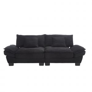 Canap&eacute; droit 2 Places Confortable- Assise Ultra-Profonde- Rembourrage &Eacute;lastique- 224&times;81&times;81cm- Noir - Neuf