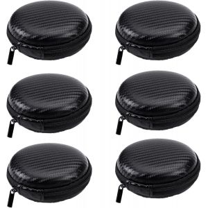 LORANKA-6pcs Round Portable Headphone Case, Mini Eva Sac de Rangement avec Compartiment Interne, &eacute;tui Rigide zipp&eacute; Sac de Rangement, appropri&eacute; c&acirc;ble Casque de donn&eacute;es MP3 Sac de Rangement (Noir) - Neuf