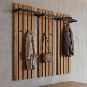 MCA Lot de 3 panneaux vestiaires HWC-P57, pat&egrave;re murale, pat&egrave;re en bois, 4 crochets m&eacute;talliques 120 x 40 cm, ch&ecirc;ne - Neuf