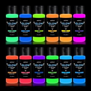Mevronisshop-Peinture Fluorescente Kit Acrylique Luisant Dans Le Noir, 12 Couleurs 60ml/2oz Parfaite Pour Diy, D&eacute;corations D'halloween Et De No&euml;l - Neuf