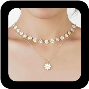 Asas-Collier Ras De Cou Bohème Marguerite Collier Pendentif Marguerite En Émail Blanc Collier Chaîne Tournesol En Or Petit Collier Fleur Marguerite Bijoux Pour Femmes - Neuf