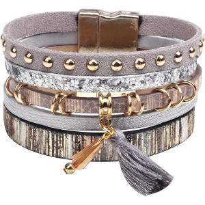 Eryi-Bracelet En Cuir Multicouche Manchette Arbre De Vie Style Bohémien Avec Boucle Magnétique,Bracelet Tressés Pour Femmes Épouse Mère - Neuf
