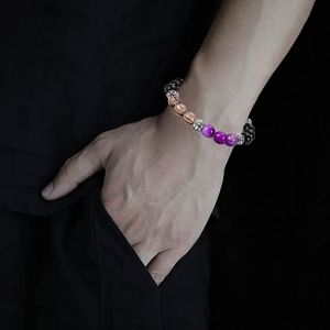 1 Bracelet Elastique En Alliage De Perles De Lave De 8 Mm, Bijou A Offrir - Neuf