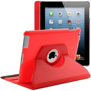 Coque Pour Ipad 4 3 2 Apple, Etui Rotatif 360, Housse Protection Pu Cuir, Rouge.[F3728] - Neuf