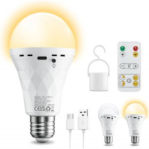 Yemaesre-Ampoule Led E27 Rechargeable Usb, Lampe 2600 Mah, 2 Variateurs, Blanc Chaud, Blanc Froid, Avec Télécommande, Minuterie, Douille E27 Et Rechargeable Double U Avec Crochet - Neuf