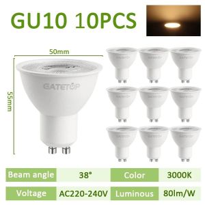 Lugh-38degree 3000k-Ouiampoules Led À Intensité Variable,Remplacement De L'ampoule Led,Lampes Encastrées Sur Rail,Gu10,3000k,6000k,Blanc Chaud,220v,5 W,7 W,9w,Chaînes Halogènes 50w,10 Piè - Neuf