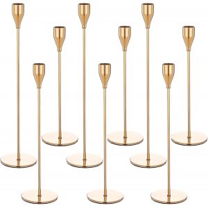 9 Pcs Bougeoir Chandelier R&eacute;tro M&eacute;tal Porte-Bougie Conique Pour Mariage No&euml;l Aux Chandelles D&icirc;ner Banquet &iquest;Or Bougeoirs Porte-Bougies Pour Table, Chemin&eacute;e, Mariage, Chandelle, D&eacute;corer - Neuf