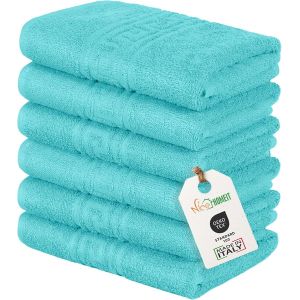 Eryi-Lot De 6 Serviettes Pour Le Visage Et Les Mains 40 X 60 Cm U2013 Serviettes De Bain En 100% Coton, Fil À Anneau U2013 Extra Doux Et Absorbant. Fabriqué En Italie U2013 Bleu D'eau - Neuf