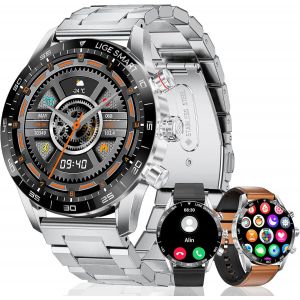 Montre Connectée Homme, 1.43"" Amoled Montre Intelligente Avec Appel Bluetooth Moniteur Fréquence Cardiaque, 124 Sportifs Smartwatch Etanche Ip68 Pour Android Ios,Leder - Neuf