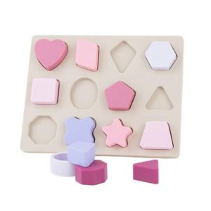 Jouet &eacute;ducatif, puzzle Montessori 3D, silicone, 16 pi&egrave;ces, formes vari&eacute;es, pour enfants, silicone alimentaire, &eacute;ducation pr&eacute;coce, d&eacute;veloppement de l'intelligence, puzzle, rose. - Neuf