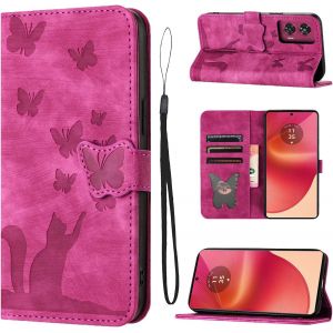 KAL-Housse Protection Pour Motorola Edge 50 Fusion 5G 6.7 Pouces Mat&eacute;riau En Cuir Pu Coque Edge 50 Fusion Avec Fentes Pour Cartes Coque Edge 50 Fusion Rose - Neuf