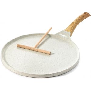 Po&ecirc;le &Agrave; Cr&ecirc;pes 26 Cm Avec Rev&ecirc;tement C&eacute;ramique Naturelle Blanc Marron - Neuf