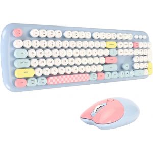 Ensemble Clavier Et Souris Sans Fil, Machine À Écrire Colorée À 84 Touches, Clavier Kawaii Et Souris Chat Mignon Silencieuse, Combinaison Clavier Et Souris De Couleurs Mélangées - Neuf