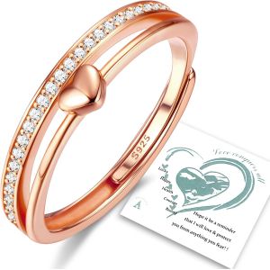 Tianyi-Bague Argent 925 Femme Bague Coeur Reglable Bague Plaqué Or 14k Bague Empilables Cz Alliance Femme Bague De Fiancailles Bague Promesse Mariage Bague Pouce Bague Femme Argent Bague Femme Or - Neuf