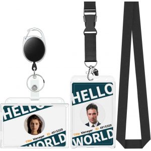 2 Paquet Porte Badge Vertical et Horizontal avec Mousqueton Rétractable Lanière Détachable Etui de Protection de Carte étanche en Plastique Transparent pour le Bureau, l'école et l'infirmière - Neuf
