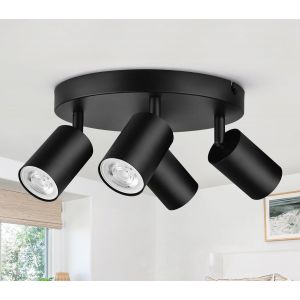 Kal-Plafonnier 4 Spots Led Orientable, Spots De Plafond Gu10, Plafonnier Spot Noir, Luminaire Spot Rampe Spot, Applique Spot Rond Pour Cuisine, Salon, Chambre (Sans Ampoule) - Neuf