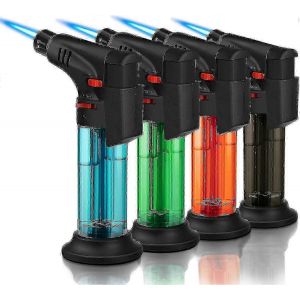 Pack de 4 briquets torche,flamme de jet,gaz butane,mini briquet coupe-vent rechargeable pour bougies,cheminée,barbecue (gaz non inclus) - Neuf