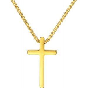 Trahoo-Collier Croix, Collier Pendentif Croix En Acier Inoxydable Noir Or Argenté Pourhomme Avec Chaîne En Boîte Colliers Pour Homme Cadeaux De Bijoux Chaîne En Croix Pour Homme Femme 41-71cm - Neuf