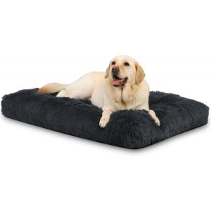 Lit Pour Chiens De Grande Et Moyenne Taille, Coussin En Peluche, Tapis, Lavable, Moelleux, 111 X 81 Cm, Dessous Antid&eacute;rapant, Panier Pour Chien, Matelas, Pour Animaux De Compagnie, Gris Fonc&eacute; - Neuf