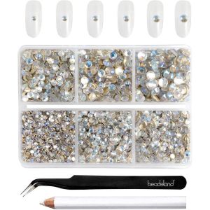 Kal-Ss6-Ss20 Lot De 4300 Strass Ronds Bleus &Agrave; Dos Plat Pour Bricolage 6 Tailles Avec Pincette Et Stylo &Agrave; Cire Bleu Clair De Lune - Neuf