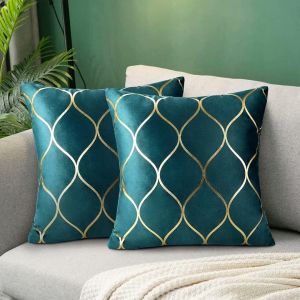 Cauc-Housse De Coussin Bleu Canard 40x40 D&eacute;coratifs Coussins Pour Canap&eacute; Bleu Taies D'oreiller Housses De Coussin En Velours Bleu Sarcelle D&eacute;coratives Douces Pour Salon Canap&eacute; Chambre Lot De 2 - Neuf