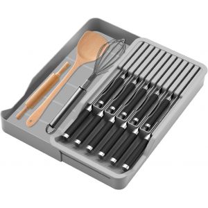 Mevronisshop-Porte-Couteaux - Tiroir &Agrave; Double Couche - Insert Pour 11 Couteaux - Tiroir Antid&eacute;rapant Pour Fourchettes, Cuill&egrave;res, Spatules (Gris) - Neuf