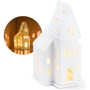 Kalanka-Com-Four® Photophore En Porcelaine - Église En Porcelaine Mate Avec Pied Pour Bougie Chauffe-Plat - Phare - Décoration De Pièce Élégante En Forme D'église (18,5 Cm) - Neuf