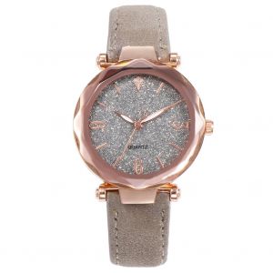 Montre-Bracelet A Quartz Elegante En Similicuir Pour Femme, Simple Et Elegante, Avec Cadran Rond, Grise - Neuf