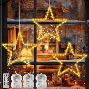 Kal-Etoile Lumineuse Noel, 3 Pièces 40 Led Guirlande Lumineuse Fenêtre Noël, Etoile Lumineux Noël Exterieur 8 Mode Éclairage, Pour Jardin Balcon Fête, Fenêtre, Anniversaire, Mariage, Décor Intérieu - Neuf