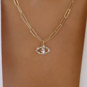 Kal-Collier Oeil Maléfique Cz Collier Pendentif Oeil Maléfique Doré Collier Collier Ras De Cou Chaîne De Trombones Collier Pendentif Oeil Cz Strass Étincelant Collier Chaîne Bijoux Femmes Filles - Neuf