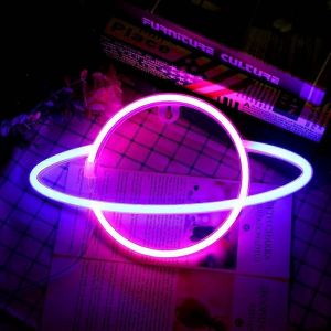 Promotion d'hiver,Planet Neon Signs LED Neon Wall Sign,Néons suspendus Planète USB / Batterie Planète Lampe Néon pour enfants Chambre Anniversaire Fête B - Neuf