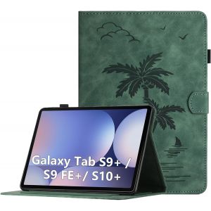 Coque Pour Samsung Galaxy Tab S9 Plus 2023/ S9+ / S9 Fe Plus 12,4 Pouces Housse De Protection Multi-Angles &Eacute;tui En Cuir Pu Avec Fente Pour Carte, Auto R&eacute;veil/Sommeil, Vert - Neuf