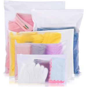 Sacs De Rangement De Voyage En Plastique, 15 Pièces Voyage Pochette Transparent Givré Plastique Pour Aux Bagages De Voyages Chaussure Vêtements 5 Tailles - Neuf