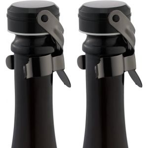 Bouchon Champagne et bouchon bouteille vin Acier Inoxydable Bouchon Bouteille Champagne bouchon vin avec silicone Résistant aux fuites Restez frais Paquet de 2 (Noir) - Neuf