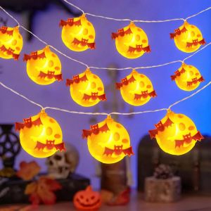 Jgd-Guirlande Halloween Lumineuse Pile, 3 M 20 Leds Decoration Halloween Led Lunes Orn&eacute;es De Chauves-Souris Lumineuse Bien &Eacute;clair&eacute;e, Grande Guirlandes Lumineuses D'ext&eacute;rieur Et Int&eacute;rieur - Neuf