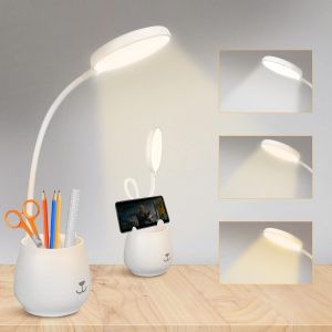 Lampe De Bureau De Porte-Stylo, Tactile Lampe De Bureau &Agrave; Led Dimmable Avec 3 Modes D'&eacute;clairage & 24 Led, Protection Des Yeux Lampe De Chevet Enfant Sans Fil Usb Recharge Pour Apprendre & Lire - Neuf