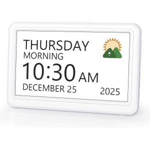 Calendrier numérique, réveil électronique, date du jour, horloge numérique avec 20 rappels personnalisés, 20 réveils, 12 thèmes, 10 niveaux d'intensité, horloge de démence de 17,8 cm pour les - Neuf
