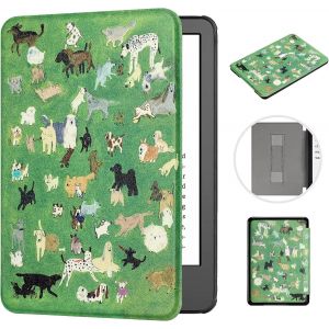 GUOP-Étui Pour 6.8"" Kindle Paperwhite 11Ème Génération (Modèle: M2L3Ek/M2L4Ek),Synthétique Avec Automatique Réveil/Sommeil Dragonne Pour Signature Edition&Kindle Paperwhite 2021,Meadow Dogs - Neuf