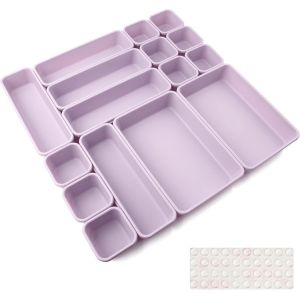 Tianyi-16 Pcs Organisateur Rangement Tiroir Cuisine Organiseur De Rangement Bureau Tiroir Plastique Salle Avec 40 Pcs Boule Bntid&eacute;rapante En Siliconedede Bain Plateaux Pour Maquillage, Cuisine(Violet - Neuf