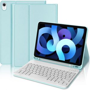 Coque Clavier pour iPad Air 11'' (M3/M2) / iPad Air 4/5 10,9'' - Cuir Synth&eacute;tique Bleu avec Clavier Bluetooth - E.F.Connection - Neuf