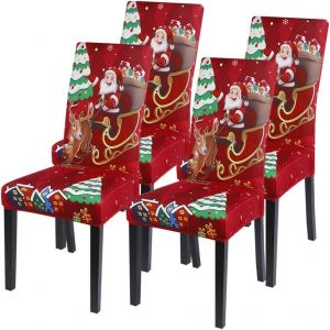 (Rouge, 4pcs) Père Noël sur un traîneau de 4 Housses de chaise amovible Housses de chaise hôtel Housses de chaise chaise de salle à manger Couvre banquet - Neuf