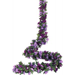 Lot de 5 Guirlandes Roses Artificielles 2,45 M Lierre Artificial Guirlande Vignes Suspendus Fleurs en Soie pour D&eacute;Coration Arche de Mariage Maison Jardin Balan&ccedil;Oire F&ecirc;Te&iquest;Violet&iquest; - Neuf