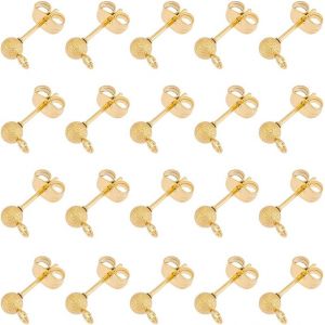 Kal-30 Pièce De 304 Boucles D'oreilles À Tige En Acier Inoxydable Avec Écrous D'oreille Et Boucles Horizontales Rondes Dorées Pour La Fabrication De Bijoux - Neuf